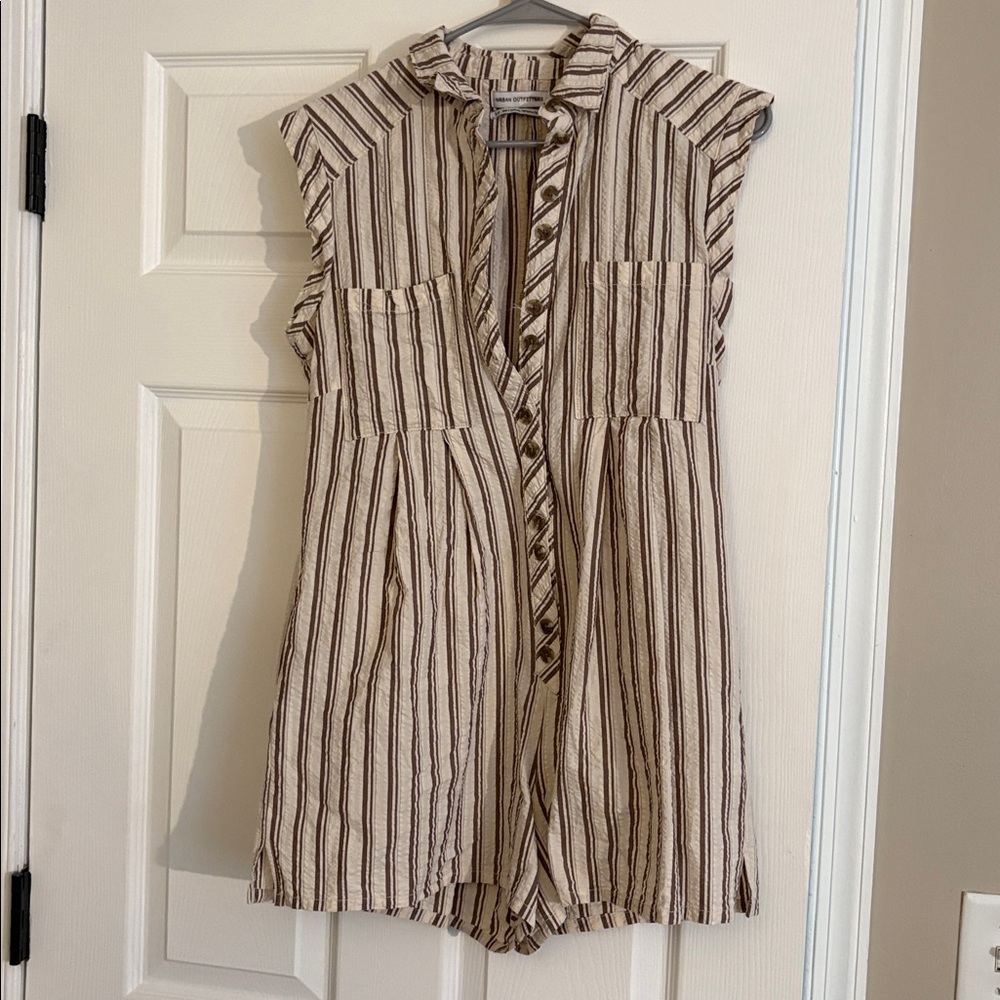 Urban Outfitters Striped Jumpsuit in Cream and Brown